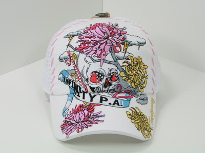 Skull & Flower Rhinestone Cap