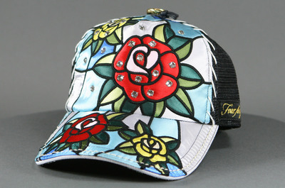 Quilt Flower Specialty Swarovski Cap  in Black