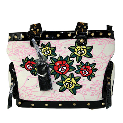 Quilt Flowers Travel Tote with swarovski stone