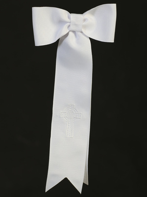 Grosgrain ribbon arm band with embroidered Celtic cross